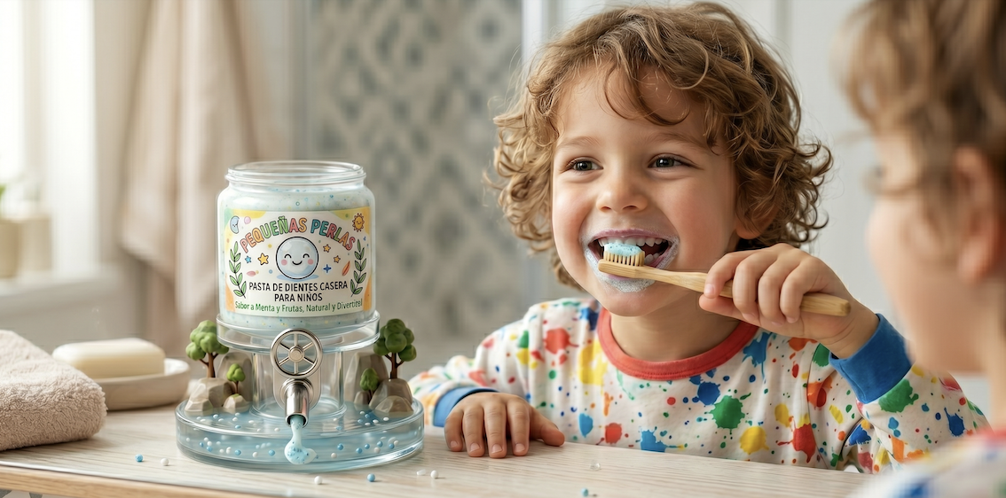 Kids brushing teeth with Little Pearls toothpaste